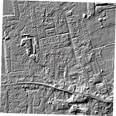 Shaded relief map of the ground around PE127NB, computed from Environment Agency LiDAR. The ground here sits at about 3 m above sea level and falls 4 m across the surrounding 800 m. Surface water reaching this point runs off ground lying to the south-east, 2.6 m higher.