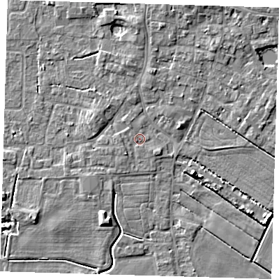 Shaded relief map of the ground around PE127ND, computed from Environment Agency LiDAR. The ground here sits at about 3 m above sea level and falls 6 m across the surrounding 800 m. Surface water reaching this point runs off ground lying to the south-west, 1.0 m higher.