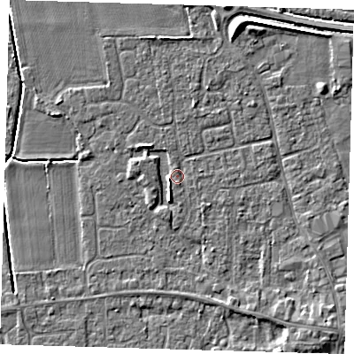 Shaded relief map of the ground around PE127NF, computed from Environment Agency LiDAR. The ground here sits at about 3 m above sea level and falls 6 m across the surrounding 800 m. Surface water reaching this point runs off ground lying to the south-south-west, 2.4 m higher.