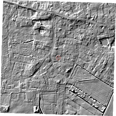 Shaded relief map of the ground around PE127NH, computed from Environment Agency LiDAR. The ground here sits at about 3 m above sea level and falls 6 m across the surrounding 800 m. Surface water reaching this point runs off ground lying to the north-north-west, 0.9 m higher.