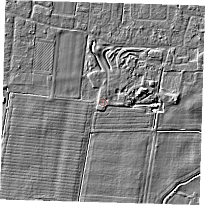 Shaded relief map of the ground around PE127NN, computed from Environment Agency LiDAR. The ground here sits at about 3 m above sea level and falls 6 m across the surrounding 800 m. Surface water reaching this point runs off ground lying to the north-north-east, 0.9 m higher.