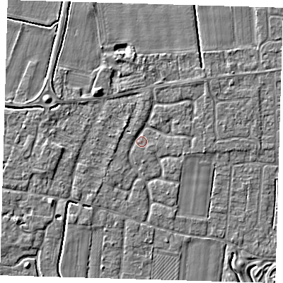 Shaded relief map of the ground around PE127NP, computed from Environment Agency LiDAR. The ground here sits at about 3 m above sea level and falls 5 m across the surrounding 800 m. Surface water reaching this point runs off ground lying to the north-west, 1.7 m higher.