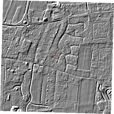 Shaded relief map of the ground around PE127NR, computed from Environment Agency LiDAR. The ground here sits at about 3 m above sea level and falls 5 m across the surrounding 800 m. Surface water reaching this point runs off ground lying to the west-south-west, 1.0 m higher.
