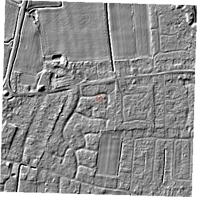 Shaded relief map of the ground around PE127NS, computed from Environment Agency LiDAR. The ground here sits at about 3 m above sea level and falls 4 m across the surrounding 800 m. Surface water reaching this point runs off ground lying to the north-east, 1.1 m higher.