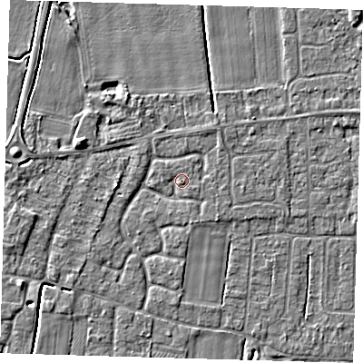 Shaded relief map of the ground around PE127NU, computed from Environment Agency LiDAR. The ground here sits at about 4 m above sea level and falls 5 m across the surrounding 800 m. Surface water reaching this point runs off ground lying to the east-south-east, 0.6 m higher.