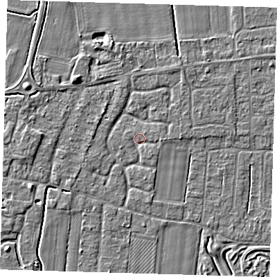 Shaded relief map of the ground around PE127NX, computed from Environment Agency LiDAR. The ground here sits at about 3 m above sea level and falls 5 m across the surrounding 800 m. Surface water reaching this point runs off ground lying to the east, 1.0 m higher.