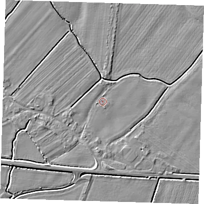 Shaded relief map of the ground around PE127PD, computed from Environment Agency LiDAR. The ground here sits at about 3 m above sea level and falls 4 m across the surrounding 800 m. Surface water reaching this point runs off ground lying to the south, 1.5 m higher.