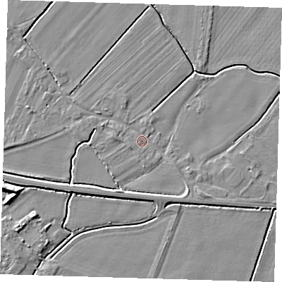 Shaded relief map of the ground around PE127PE, computed from Environment Agency LiDAR. The ground here sits at about 3 m above sea level and falls 7 m across the surrounding 800 m. Surface water reaching this point runs off ground lying to the west-south-west, 0.9 m higher.