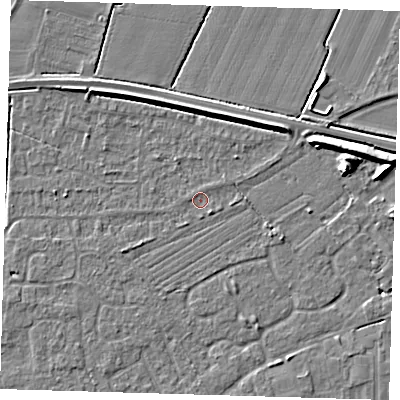 Shaded relief map of the ground around PE127PG, computed from Environment Agency LiDAR. The ground here sits at about 3 m above sea level and falls 7 m across the surrounding 800 m. Surface water reaching this point runs off ground lying to the south-west, 1.3 m higher.