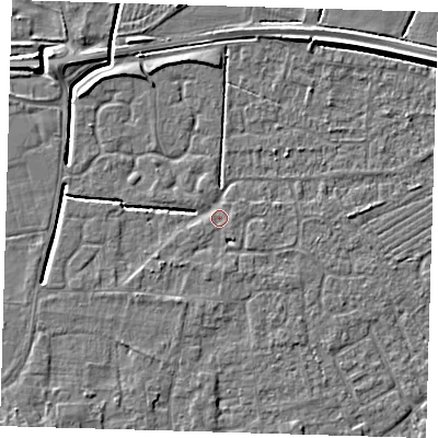 Shaded relief map of the ground around PE127PH, computed from Environment Agency LiDAR. The ground here sits at about 3 m above sea level and falls 5 m across the surrounding 800 m. Surface water reaching this point runs off ground lying to the south-east, 0.9 m higher.