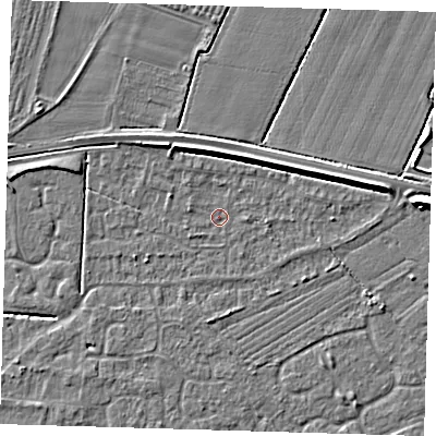Shaded relief map of the ground around PE127PL, computed from Environment Agency LiDAR. The ground here sits at about 3 m above sea level and falls 5 m across the surrounding 800 m. Surface water reaching this point runs off ground lying to the north, 4.1 m higher.