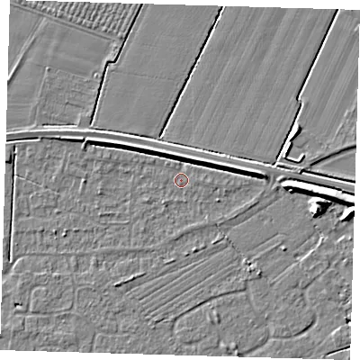Shaded relief map of the ground around PE127PN, computed from Environment Agency LiDAR. The ground here sits at about 3 m above sea level and falls 6 m across the surrounding 800 m. Surface water reaching this point runs off ground lying to the west-north-west, 4.1 m higher.