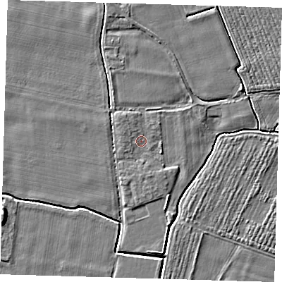 Shaded relief map of the ground around PE127PR, computed from Environment Agency LiDAR. The ground here sits at about 3 m above sea level and falls 4 m across the surrounding 800 m. Surface water reaching this point runs off ground lying to the west-north-west, 0.8 m higher.
