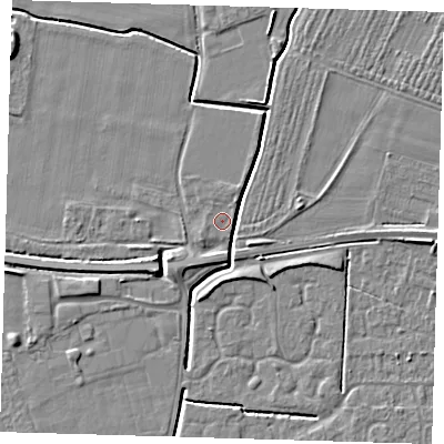 Shaded relief map of the ground around PE127PS, computed from Environment Agency LiDAR. The ground here sits at about 3 m above sea level and falls 4 m across the surrounding 800 m. Surface water reaching this point runs off ground lying to the south-west, 3.5 m higher.
