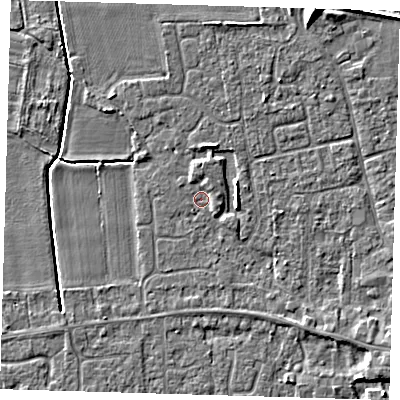 Shaded relief map of the ground around PE127PZ, computed from Environment Agency LiDAR. The ground here sits at about 3 m above sea level and falls 6 m across the surrounding 800 m. Surface water reaching this point runs off ground lying to the east, 2.8 m higher.
