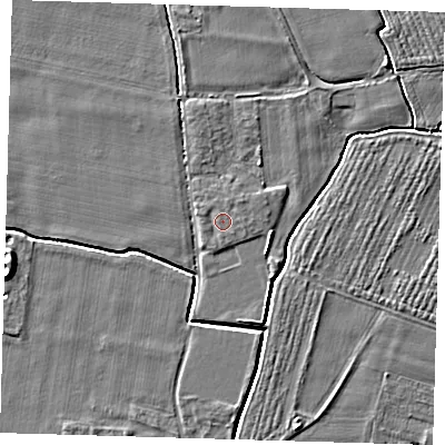 Shaded relief map of the ground around PE127QE, computed from Environment Agency LiDAR. The ground here sits at about 4 m above sea level and falls 5 m across the surrounding 800 m. Surface water reaching this point runs off ground lying to the east, 0.6 m higher.
