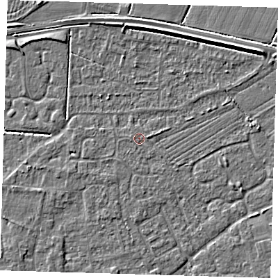 Shaded relief map of the ground around PE127QF, computed from Environment Agency LiDAR. The ground here sits at about 3 m above sea level and falls 5 m across the surrounding 800 m. Surface water reaching this point runs off ground lying to the south-west, 0.6 m higher.