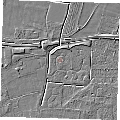 Shaded relief map of the ground around PE127QU, computed from Environment Agency LiDAR. The ground here sits at about 3 m above sea level and falls 4 m across the surrounding 800 m. Surface water reaching this point runs off ground lying to the north-north-east, 1.6 m higher.