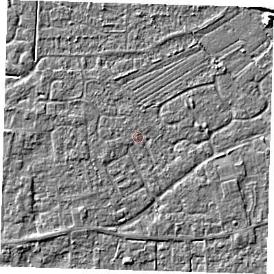 Shaded relief map of the ground around PE127QW, computed from Environment Agency LiDAR. The ground here sits at about 3 m above sea level and falls 6 m across the surrounding 800 m. Surface water reaching this point runs off ground lying to the north-west, 0.8 m higher.