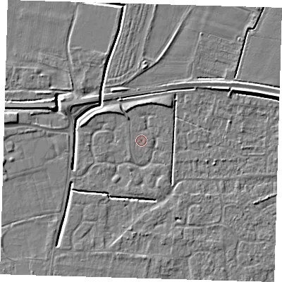 Shaded relief map of the ground around PE127QX, computed from Environment Agency LiDAR. The ground here sits at about 3 m above sea level and falls 5 m across the surrounding 800 m. Surface water reaching this point runs off ground lying to the north-north-west, 1.1 m higher.