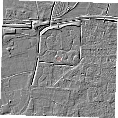 Shaded relief map of the ground around PE127QY, computed from Environment Agency LiDAR. The ground here sits at about 3 m above sea level and falls 5 m across the surrounding 800 m. Surface water reaching this point runs off ground lying to the south-east, 0.7 m higher.
