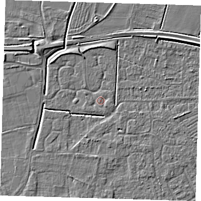 Shaded relief map of the ground around PE127QZ, computed from Environment Agency LiDAR. The ground here sits at about 3 m above sea level and falls 5 m across the surrounding 800 m. Surface water reaching this point runs off ground lying to the south-south-west, 0.7 m higher.