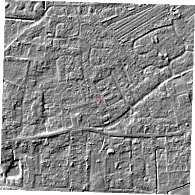 Shaded relief map of the ground around PE127RA, computed from Environment Agency LiDAR. The ground here sits at about 3 m above sea level and falls 3 m across the surrounding 800 m. Surface water reaching this point runs off ground lying to the east-south-east, 0.6 m higher.