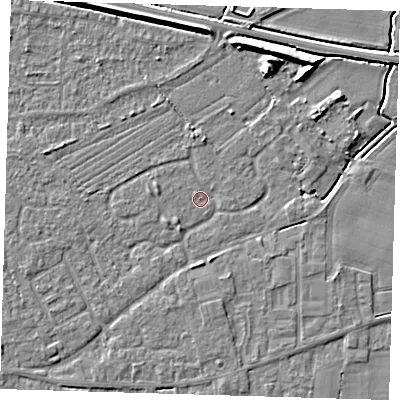 Shaded relief map of the ground around PE127RH, computed from Environment Agency LiDAR. The ground here sits at about 3 m above sea level and falls 7 m across the surrounding 800 m. Surface water reaching this point runs off ground lying to the south-west, 1.3 m higher.