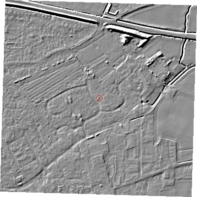 Shaded relief map of the ground around PE127RJ, computed from Environment Agency LiDAR. The ground here sits at about 3 m above sea level and falls 7 m across the surrounding 800 m. Surface water reaching this point runs off ground lying to the north-north-west, 1.8 m higher.