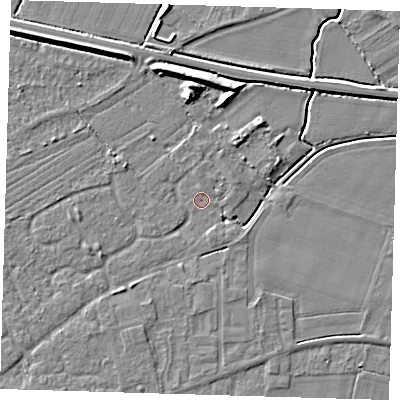 Shaded relief map of the ground around PE127RP, computed from Environment Agency LiDAR. The ground here sits at about 3 m above sea level and falls 7 m across the surrounding 800 m. Surface water reaching this point runs off ground lying to the north-east, 2.3 m higher.