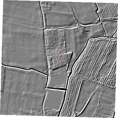 Shaded relief map of the ground around PE127RR, computed from Environment Agency LiDAR. The ground here sits at about 4 m above sea level and falls 3 m across the surrounding 800 m. The ground contributing surface water to this point lies to the north.