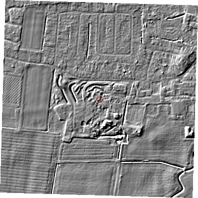 Shaded relief map of the ground around PE127SA, computed from Environment Agency LiDAR. The ground here sits at about 3 m above sea level and falls 6 m across the surrounding 800 m. Surface water reaching this point runs off ground lying to the south-east, 2.2 m higher.