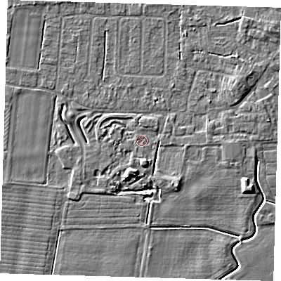 Shaded relief map of the ground around PE127SB, computed from Environment Agency LiDAR. The ground here sits at about 3 m above sea level and falls 6 m across the surrounding 800 m. Surface water reaching this point runs off ground lying to the south, 1.9 m higher.