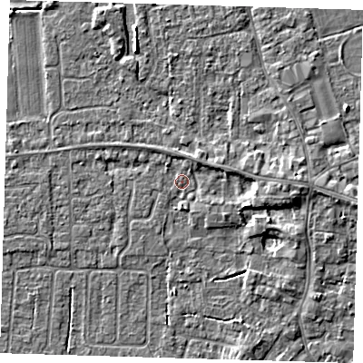 Shaded relief map of the ground around PE127SD, computed from Environment Agency LiDAR. The ground here sits at about 3 m above sea level and falls 4 m across the surrounding 800 m. Surface water reaching this point runs off ground lying to the north-north-east, 1.6 m higher.