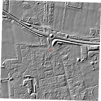 Shaded relief map of the ground around PE128AA, computed from Environment Agency LiDAR. The ground here sits at about 3 m above sea level and falls 6 m across the surrounding 800 m. Surface water reaching this point runs off ground lying to the north-north-east, 1.1 m higher.