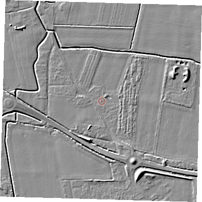 Shaded relief map of the ground around PE128AD, computed from Environment Agency LiDAR. The ground here sits at about 3 m above sea level and falls 7 m across the surrounding 800 m. Surface water reaching this point runs off ground lying to the south-south-west, 4.7 m higher.