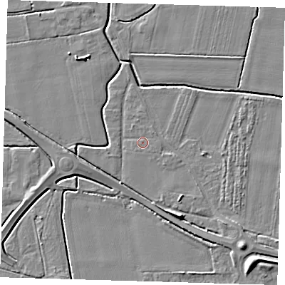 Shaded relief map of the ground around PE128AF, computed from Environment Agency LiDAR. The ground here sits at about 3 m above sea level and falls 6 m across the surrounding 800 m. Surface water reaching this point runs off ground lying to the north-north-west, 0.6 m higher.