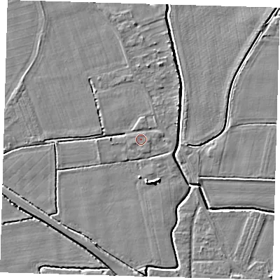 Shaded relief map of the ground around PE128AQ, computed from Environment Agency LiDAR. The ground here sits at about 3 m above sea level and falls 4 m across the surrounding 800 m. Surface water reaching this point runs off ground lying to the east, 0.6 m higher.
