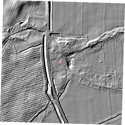 Shaded relief map of the ground around PE128AY, computed from Environment Agency LiDAR. The ground here sits at about 4 m above sea level and falls 6 m across the surrounding 800 m. Surface water reaching this point runs off ground lying to the west-north-west, 4.0 m higher.