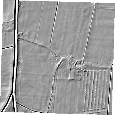 Shaded relief map of the ground around PE128BE, computed from Environment Agency LiDAR. The ground here sits at about 4 m above sea level and falls 5 m across the surrounding 800 m. Surface water reaching this point runs off ground lying to the south-south-east, 1.5 m higher.