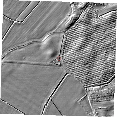 Shaded relief map of the ground around PE128BG, computed from Environment Agency LiDAR. The ground here sits at about 4 m above sea level and falls 4 m across the surrounding 800 m. Surface water reaching this point runs off ground lying to the north-west, 1.5 m higher.