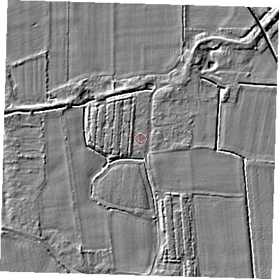 Shaded relief map of the ground around PE128BQ, computed from Environment Agency LiDAR. The ground here sits at about 3 m above sea level and falls 4 m across the surrounding 800 m. Surface water reaching this point runs off ground lying to the north-north-west, 0.9 m higher.