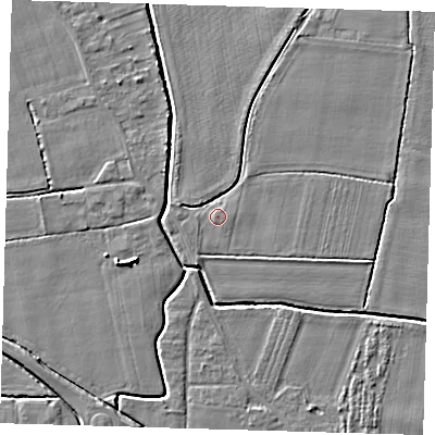 Shaded relief map of the ground around PE128BS, computed from Environment Agency LiDAR. The ground here sits at about 3 m above sea level and falls 4 m across the surrounding 800 m. Surface water reaching this point runs off ground lying to the south-west, 0.7 m higher.