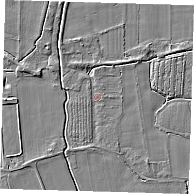 Shaded relief map of the ground around PE128BW, computed from Environment Agency LiDAR. The ground here sits at about 3 m above sea level and falls 5 m across the surrounding 800 m. Surface water reaching this point runs off ground lying to the north-north-east, 3.0 m higher.