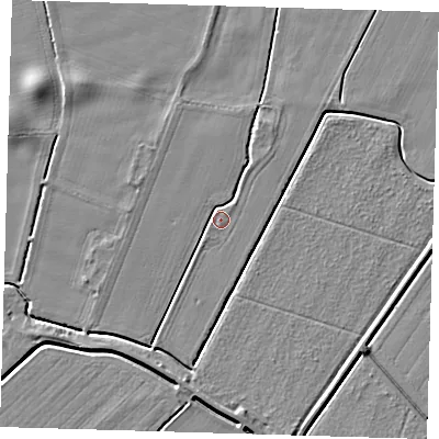 Shaded relief map of the ground around PE128BY, computed from Environment Agency LiDAR. The ground here sits at about 3 m above sea level and falls 5 m across the surrounding 800 m. Surface water reaching this point runs off ground lying to the south, 3.6 m higher.