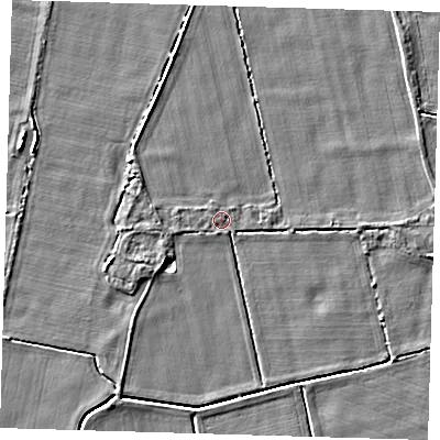 Shaded relief map of the ground around PE128BZ, computed from Environment Agency LiDAR. The ground here sits at about 4 m above sea level and falls 4 m across the surrounding 800 m. Surface water reaching this point runs off ground lying to the south-south-west, 0.6 m higher.
