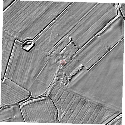 Shaded relief map of the ground around PE128DW, computed from Environment Agency LiDAR. The ground here sits at about 4 m above sea level and falls 5 m across the surrounding 800 m. Surface water reaching this point runs off ground lying to the north-north-east, 0.7 m higher.