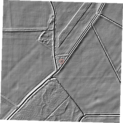 Shaded relief map of the ground around PE128DX, computed from Environment Agency LiDAR. The ground here sits at about 3 m above sea level and falls 3 m across the surrounding 800 m. Surface water reaching this point runs off ground lying to the north-east, 1.4 m higher.