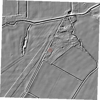 Shaded relief map of the ground around PE128EA, computed from Environment Agency LiDAR. The ground here sits at about 3 m above sea level and falls 3 m across the surrounding 800 m. Surface water reaching this point runs off ground lying to the south-south-west, 0.8 m higher.