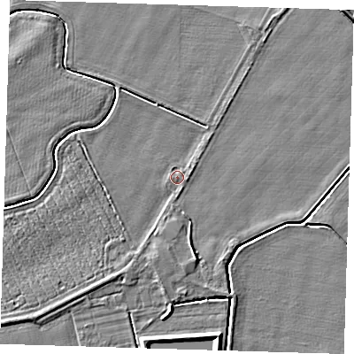 Shaded relief map of the ground around PE128EL, computed from Environment Agency LiDAR. The ground here sits at about 3 m above sea level and falls 4 m across the surrounding 800 m. Surface water reaching this point runs off ground lying to the south-south-west, 1.4 m higher.